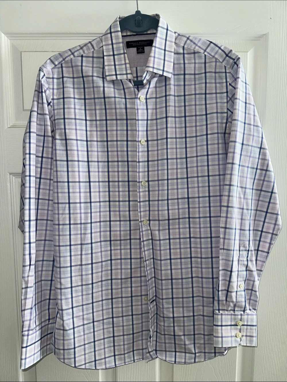 Banana Republic Men's White Shirt with Purple Plaid